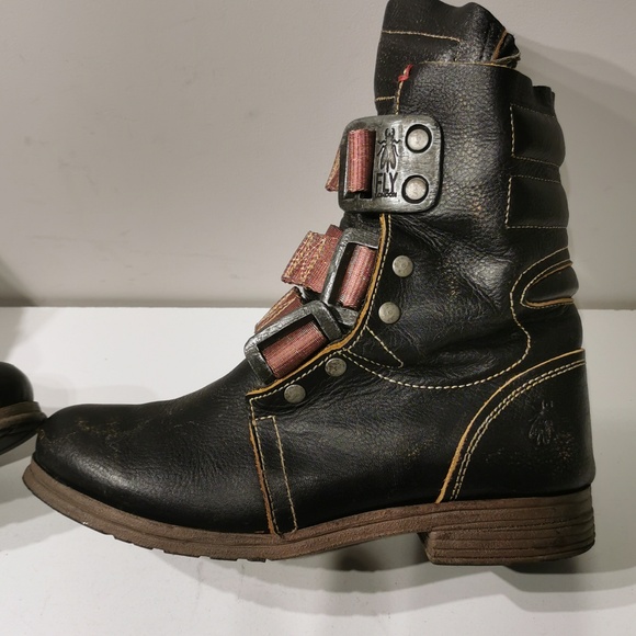 Fly London Leather Combat & Moto Boots - Picture 3 of 9